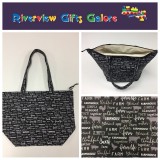 Large Tote Bag With Zip - Farm Sweet Farm - Charcoal Large Tote Bag With Zip - Farm Sweet Farm - Charcoal